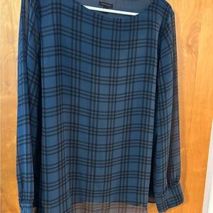 Ann Taylor Navy and Black Plaid Blouse